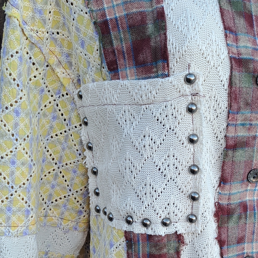 Pol Patchwork Plaid Lace Studded Shacket Oversize… - image 7